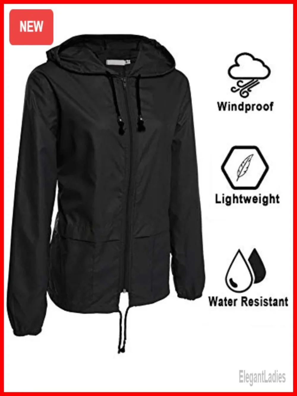 Packable Raincoat Lightweight Waterproof Rain Jacket Hooded Windbreaker Outdoor